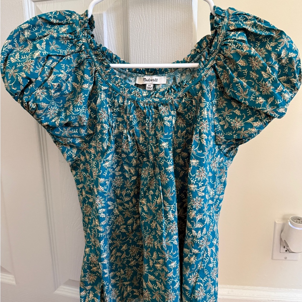 Madewell Teal and Gold Floral Blouse